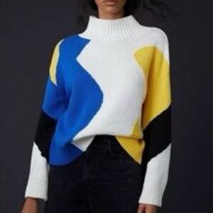 Anthropologie Callahan Knitwear Color Block Mock Neck Chunky Sweater small